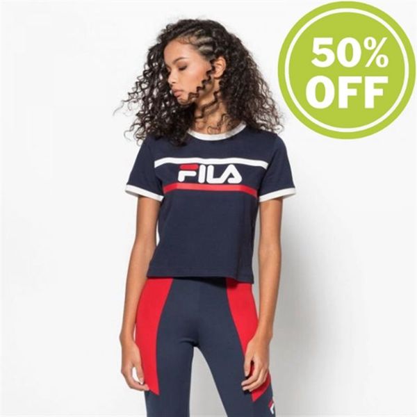 Fila Ashley Cropped Tee Cropped With Crew Neck Women's T-Shirts - Black,NZ 527-74960
